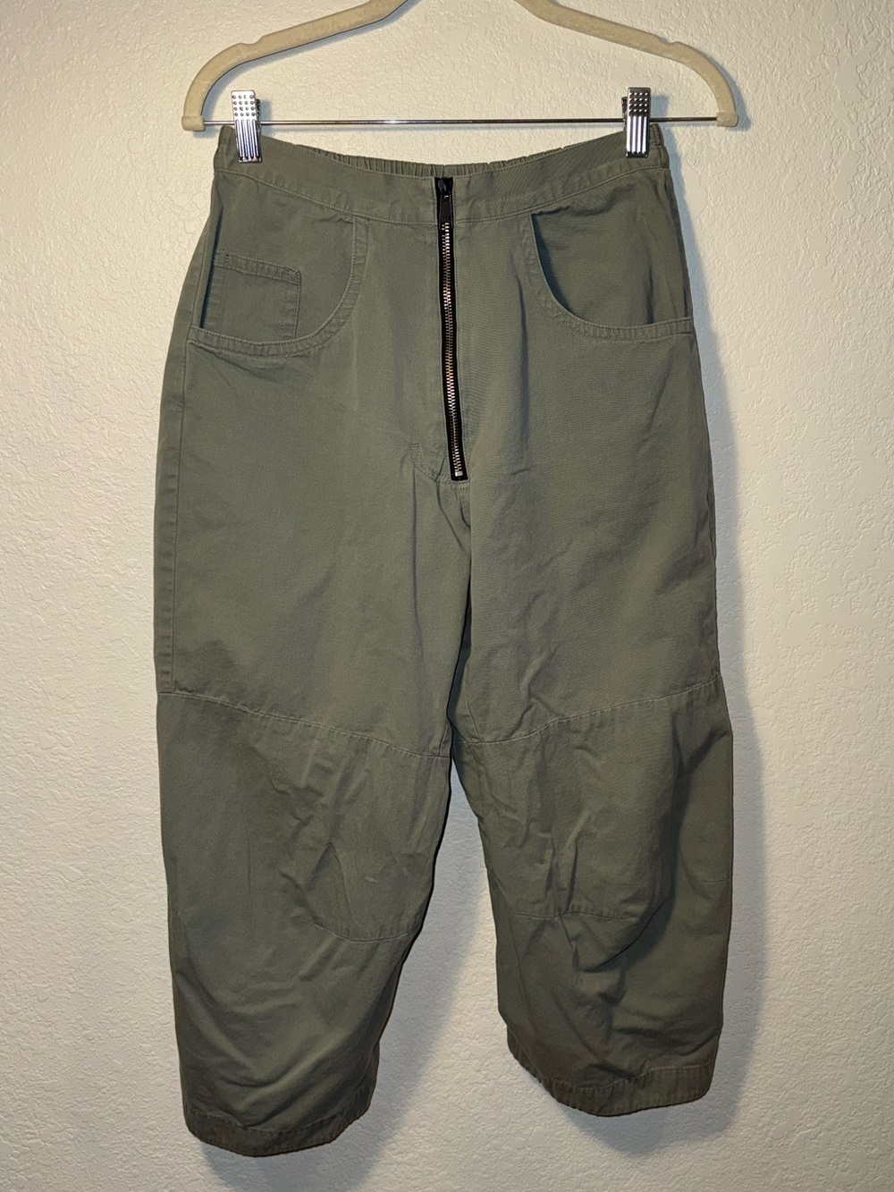 ROUCHA Green 100% Cotton Penn Zip Cropped Barrel Leg High Waist Pant Size M